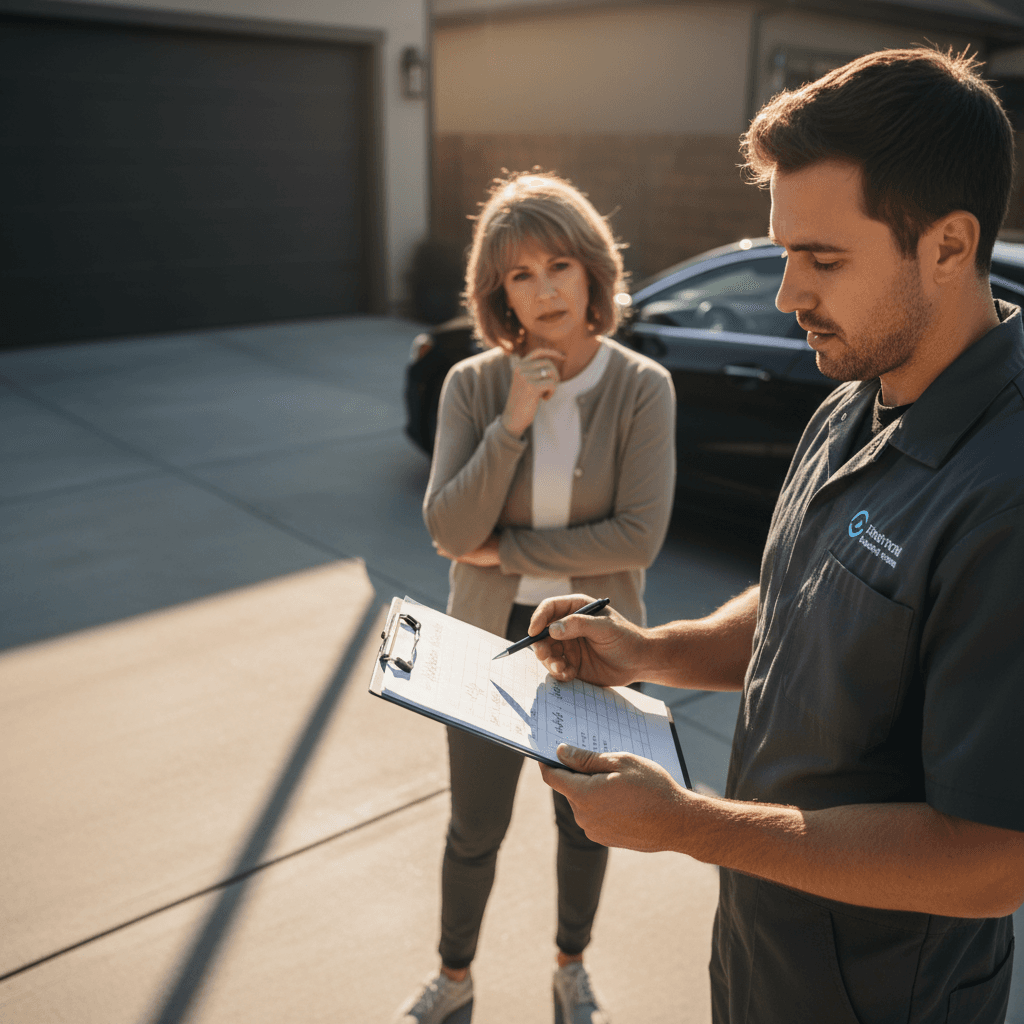 Detailer reviewing estimate with customer